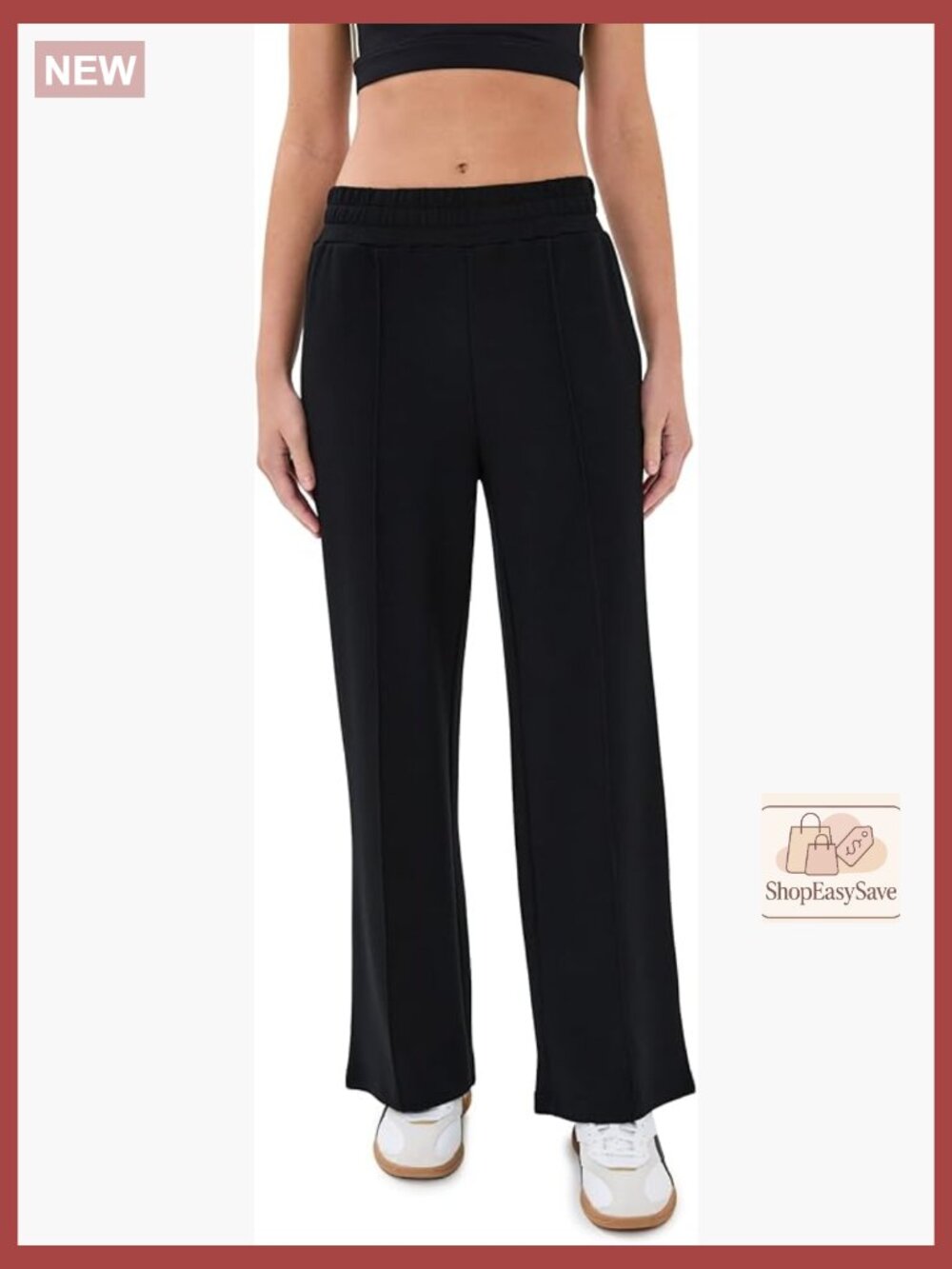 High Rise Wide Leg Palazzo Sweatpants Elastic Waist Pintuck Front 28in Inseam